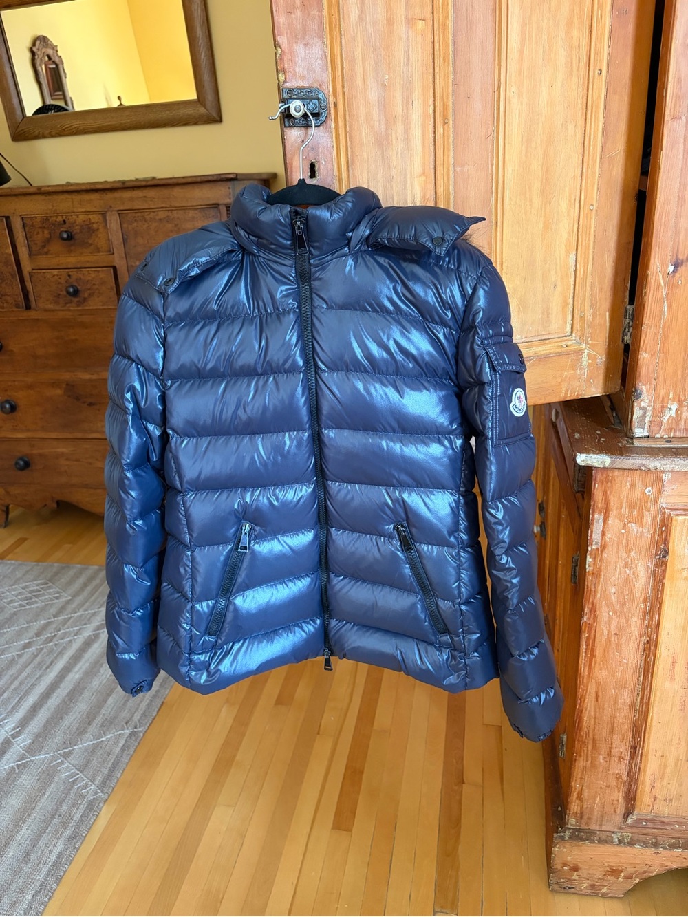 Moncler Navy Quilted Down Puffer Jacket with real Fox Fur trimmed hood